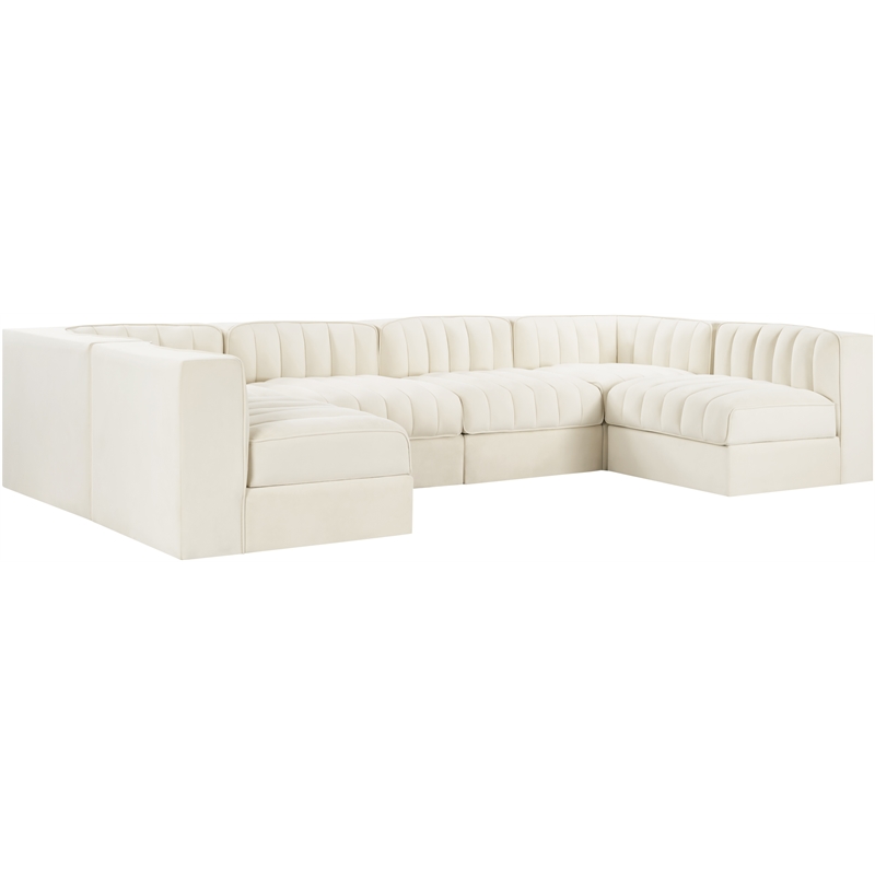 Meridian Furniture Rummi Cream Velvet Performance Fabric 6pc. Modular Sectional