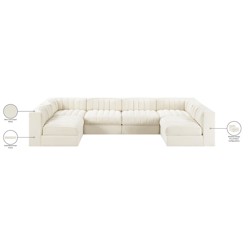 Meridian Furniture Rummi Cream Velvet Performance Fabric 6pc. Modular Sectional