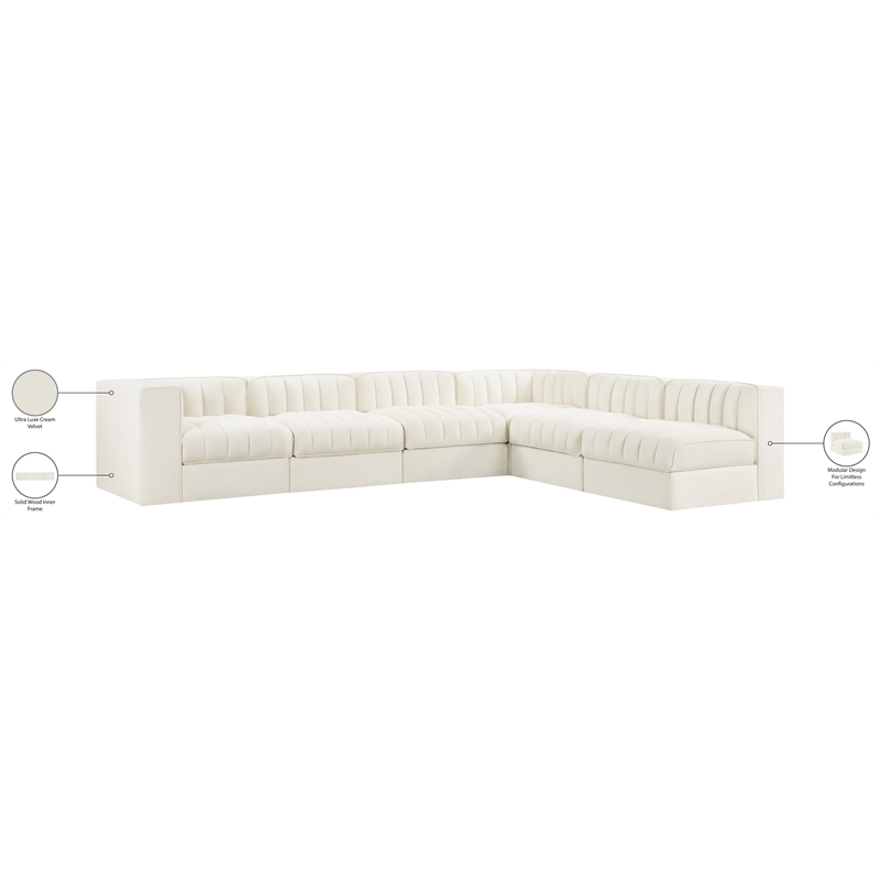 Meridian Furniture Rummi Cream Velvet Performance Fabric 6pc. Modular Sectional