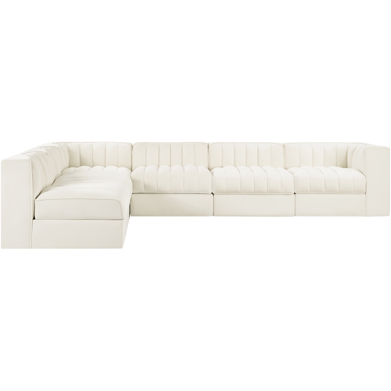 Meridian Furniture Rummi Cream Velvet Performance Fabric 6pc. Modular Sectional