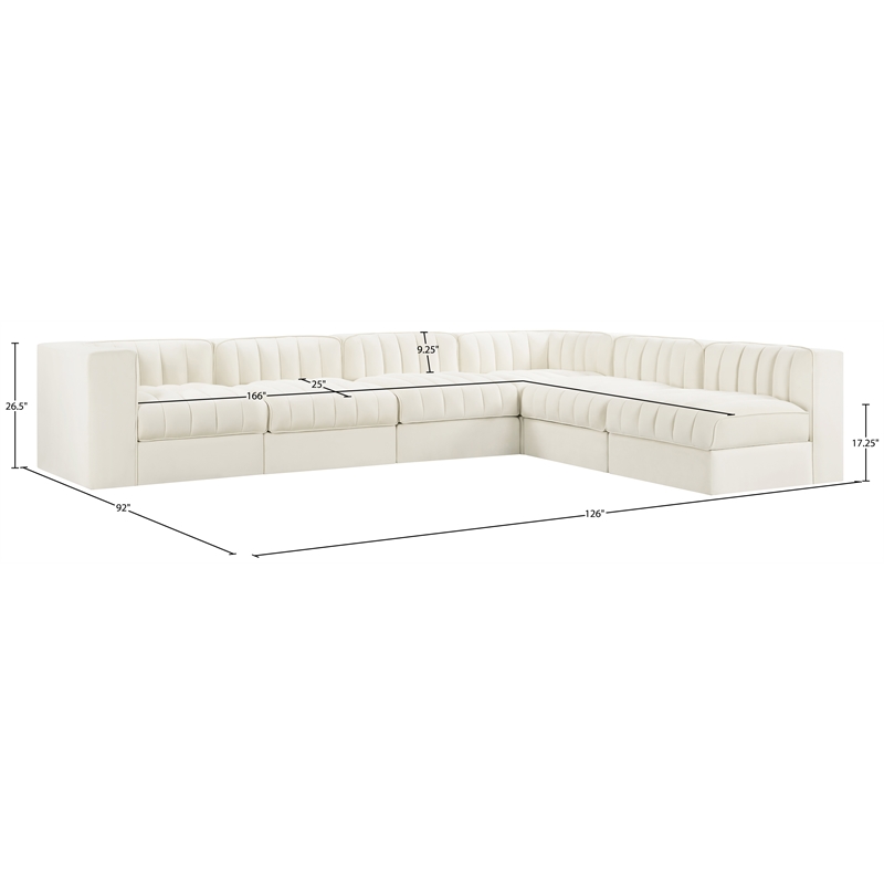 Meridian Furniture Rummi Cream Velvet Performance Fabric 6pc. Modular Sectional