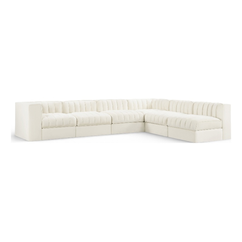 Meridian Furniture Rummi Cream Velvet Performance Fabric 6pc. Modular Sectional