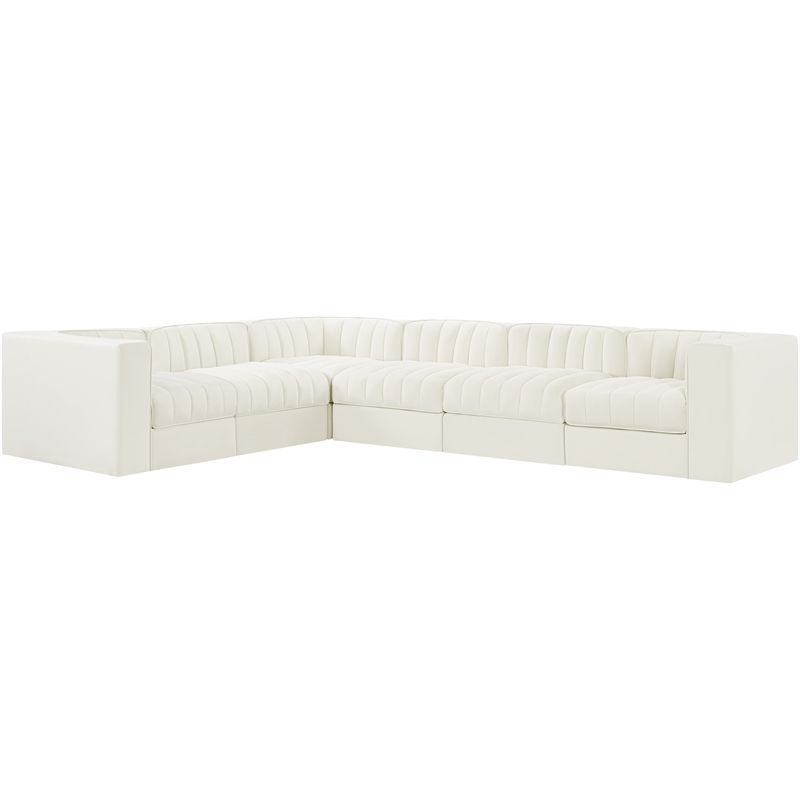 Meridian Furniture Rummi Cream Velvet Performance Fabric 6pc. Modular Sectional