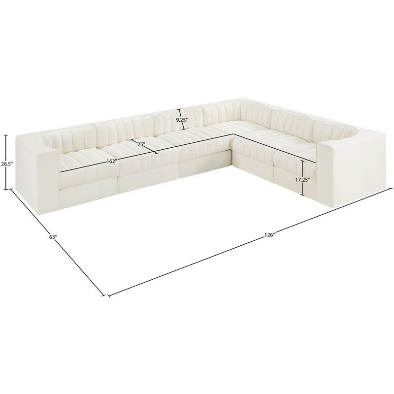 Meridian Furniture Rummi Cream Velvet Performance Fabric 6pc. Modular Sectional