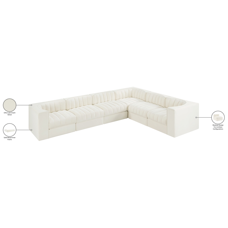 Meridian Furniture Rummi Cream Velvet Performance Fabric 6pc. Modular Sectional