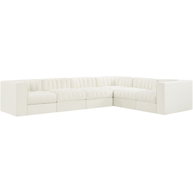 Meridian Furniture Rummi Cream Velvet Performance Fabric 6pc. Modular Sectional