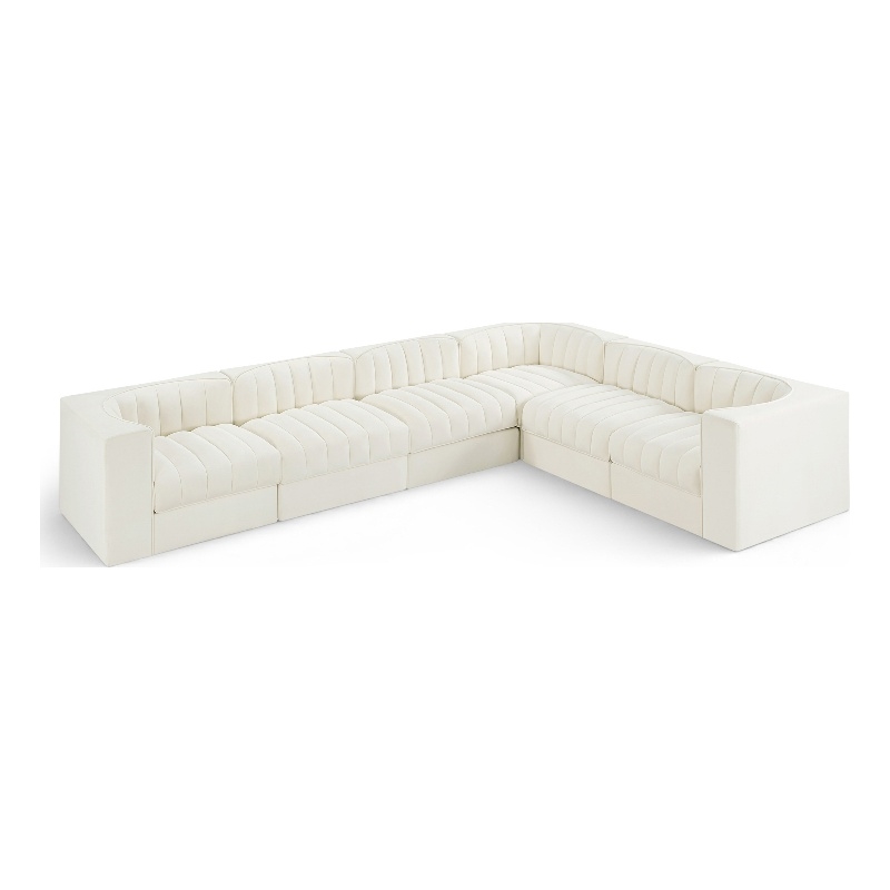 Meridian Furniture Rummi Cream Velvet Performance Fabric 6pc. Modular Sectional