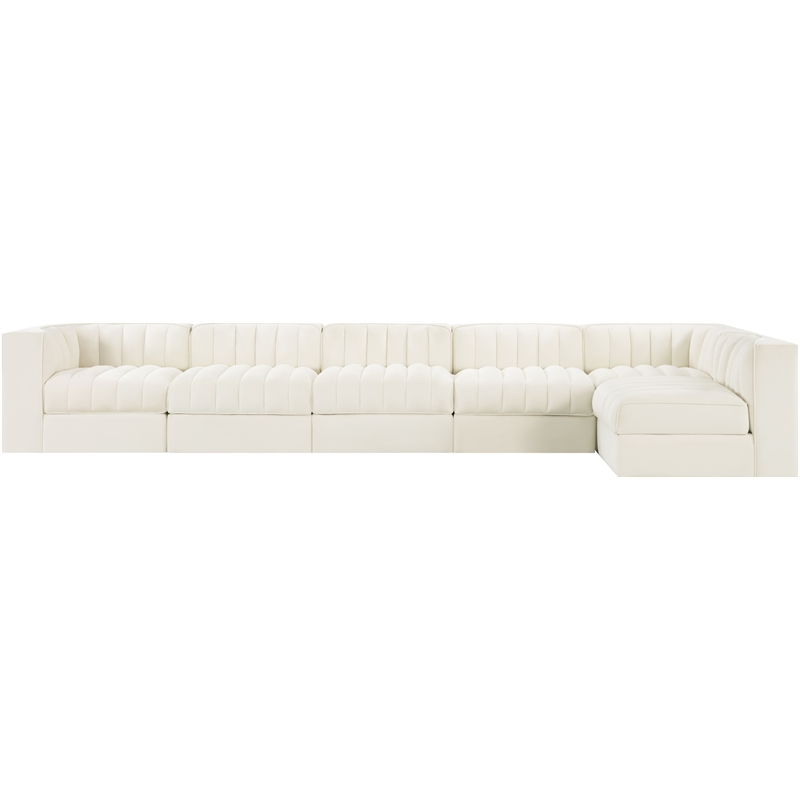 Meridian Furniture Rummi Cream Velvet Performance Fabric 6pc. Modular Sectional