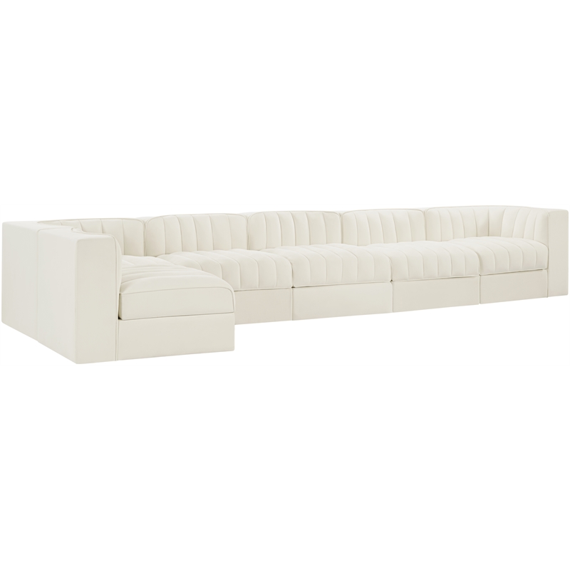 Meridian Furniture Rummi Cream Velvet Performance Fabric 6pc. Modular Sectional