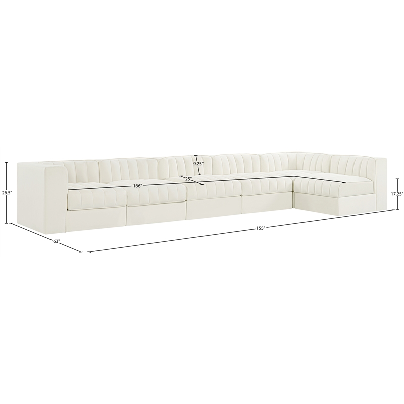 Meridian Furniture Rummi Cream Velvet Performance Fabric 6pc. Modular Sectional
