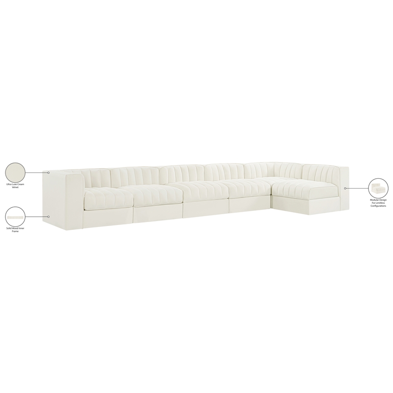 Meridian Furniture Rummi Cream Velvet Performance Fabric 6pc. Modular Sectional