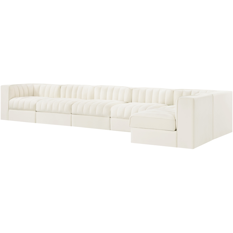 Meridian Furniture Rummi Cream Velvet Performance Fabric 6pc. Modular Sectional