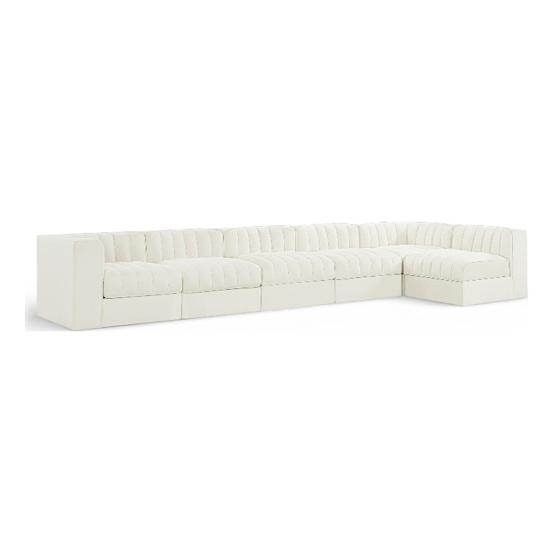 Meridian Furniture Rummi Cream Velvet Performance Fabric 6pc. Modular Sectional