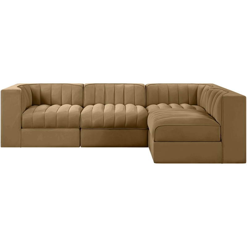 Meridian Furniture Rummi Saddle Velvet Performance Fabric 4pc. Modular Sectional