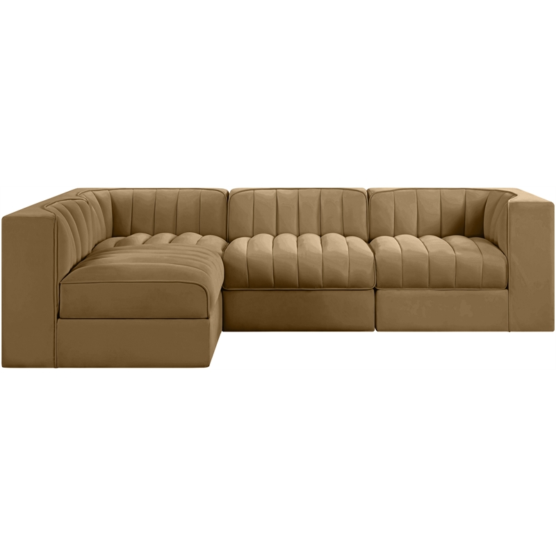 Meridian Furniture Rummi Saddle Velvet Performance Fabric 4pc. Modular Sectional