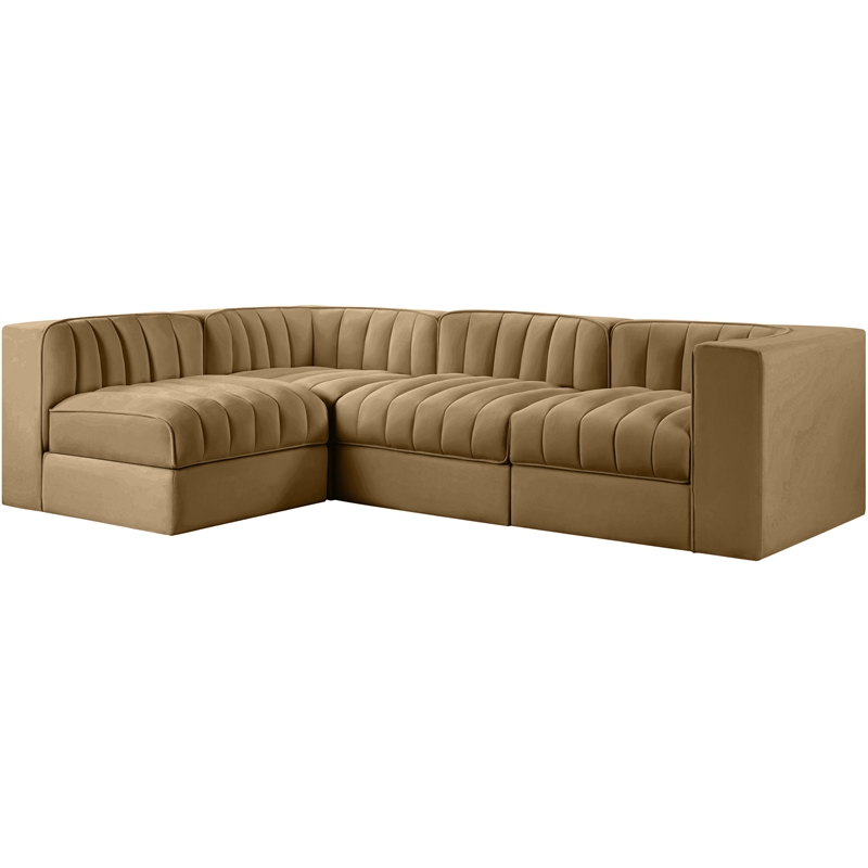 Meridian Furniture Rummi Saddle Velvet Performance Fabric 4pc. Modular Sectional