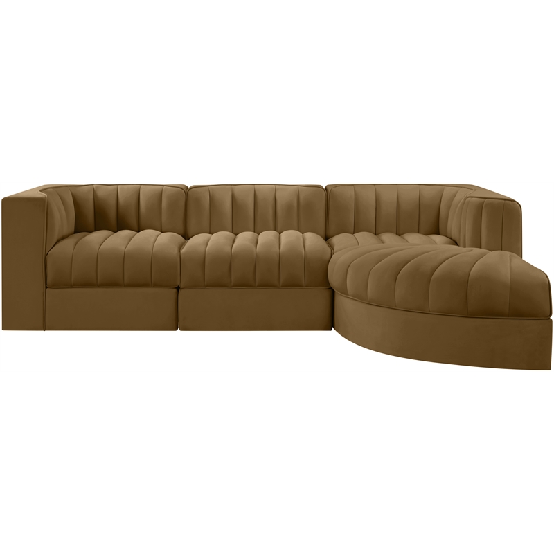 Meridian Furniture Rummi Saddle Velvet Performance Fabric 4pc. Modular Sectional
