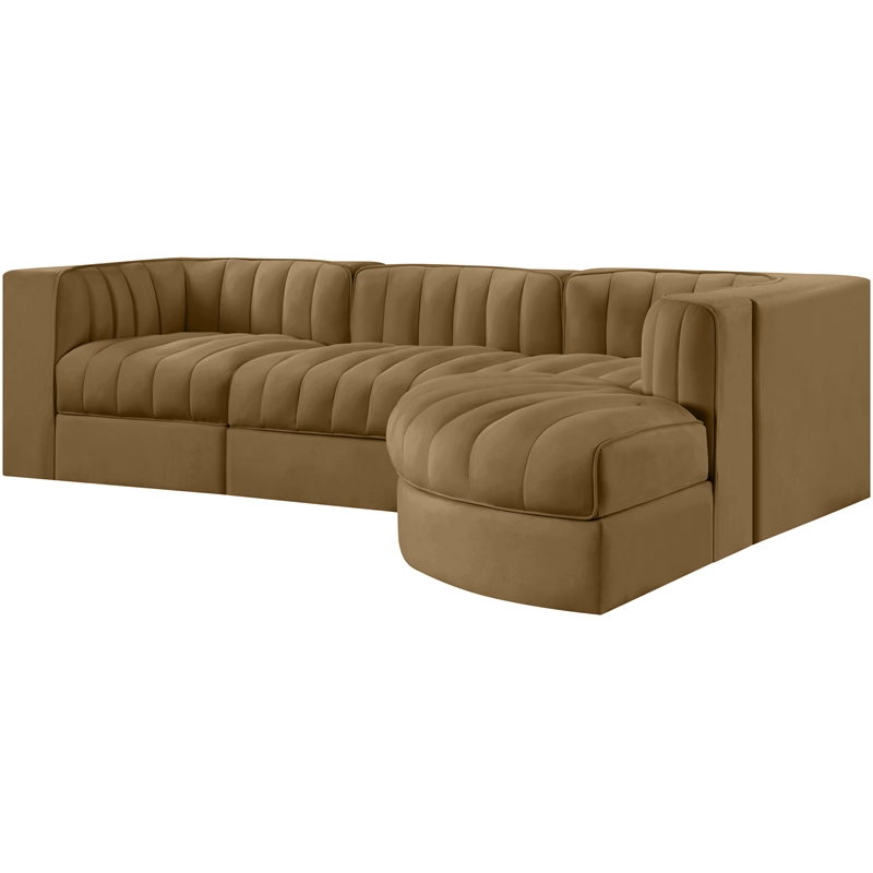 Meridian Furniture Rummi Saddle Velvet Performance Fabric 4pc. Modular Sectional