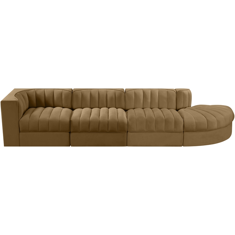 Meridian Furniture Rummi Saddle Velvet Performance Fabric 4pc. Modular Sectional