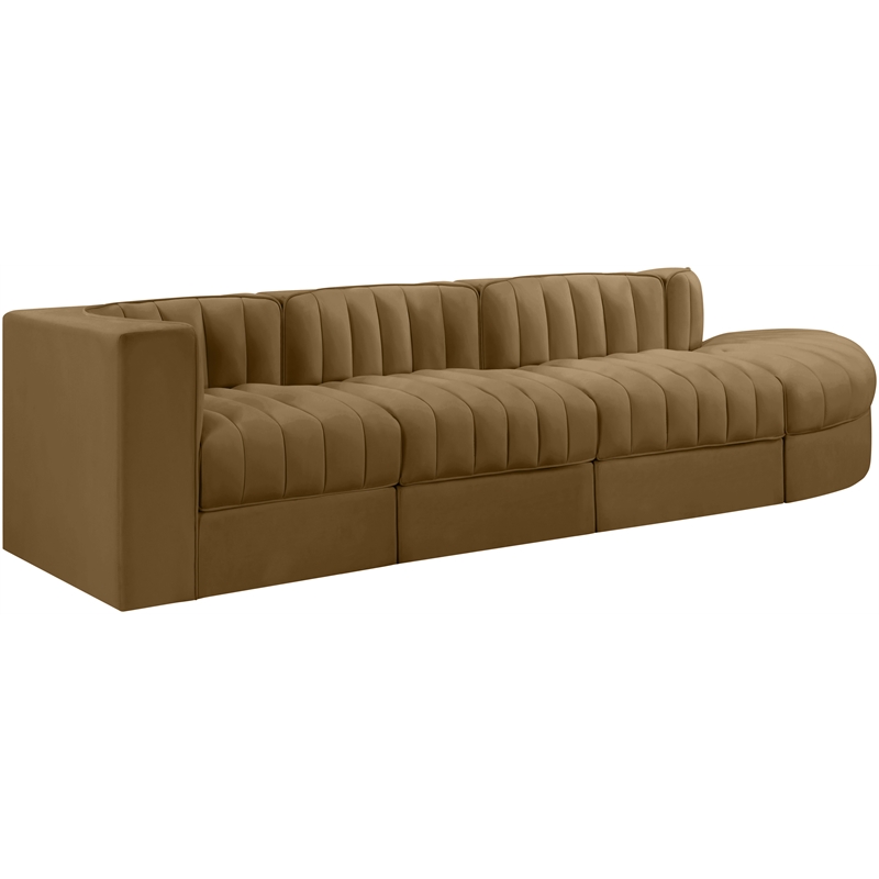 Meridian Furniture Rummi Saddle Velvet Performance Fabric 4pc. Modular Sectional