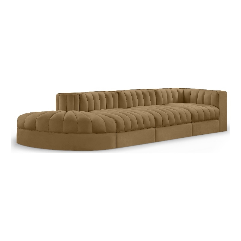 Meridian Furniture Rummi Saddle Velvet Performance Fabric 4pc. Modular Sectional