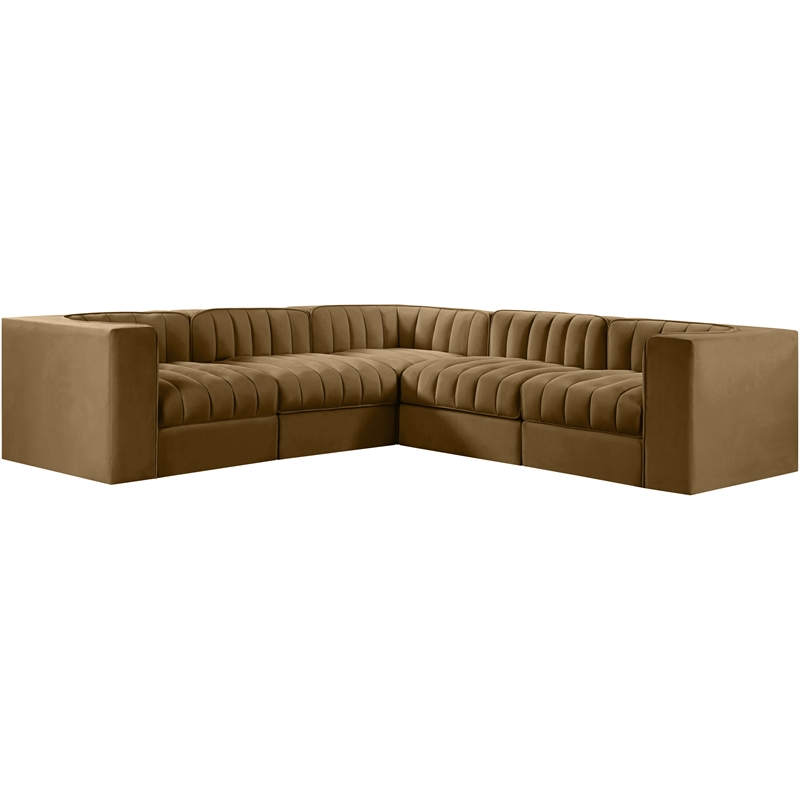 Meridian Furniture Rummi Saddle Velvet Performance Fabric 5pc. Modular Sectional