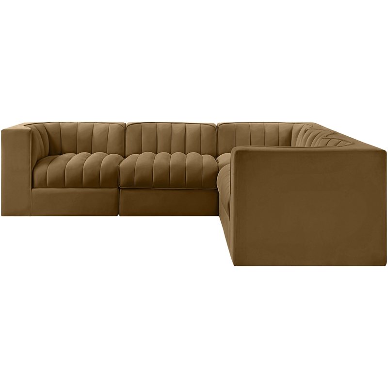 Meridian Furniture Rummi Saddle Velvet Performance Fabric 5pc. Modular Sectional