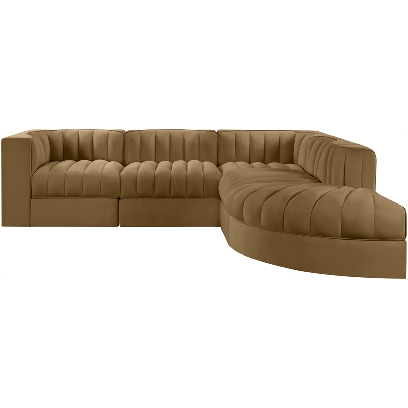 Meridian Furniture Rummi Saddle Velvet Performance Fabric 5pc. Modular Sectional