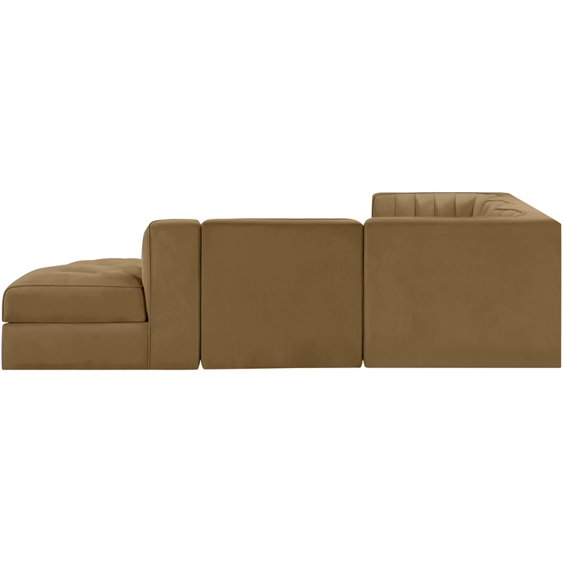 Meridian Furniture Rummi Saddle Velvet Performance Fabric 5pc. Modular Sectional