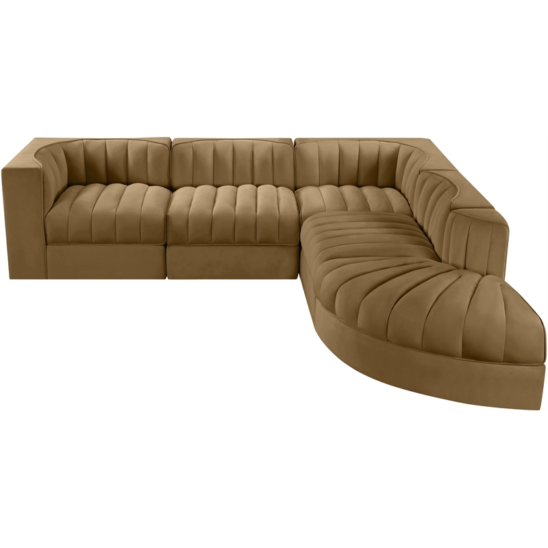 Meridian Furniture Rummi Saddle Velvet Performance Fabric 5pc. Modular Sectional