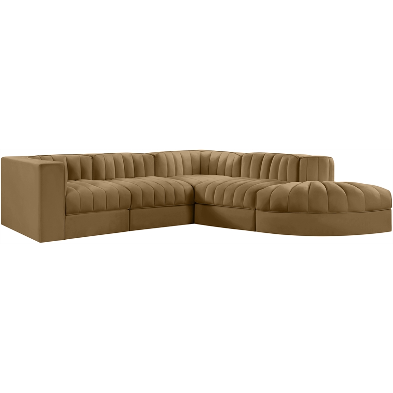 Meridian Furniture Rummi Saddle Velvet Performance Fabric 5pc. Modular Sectional