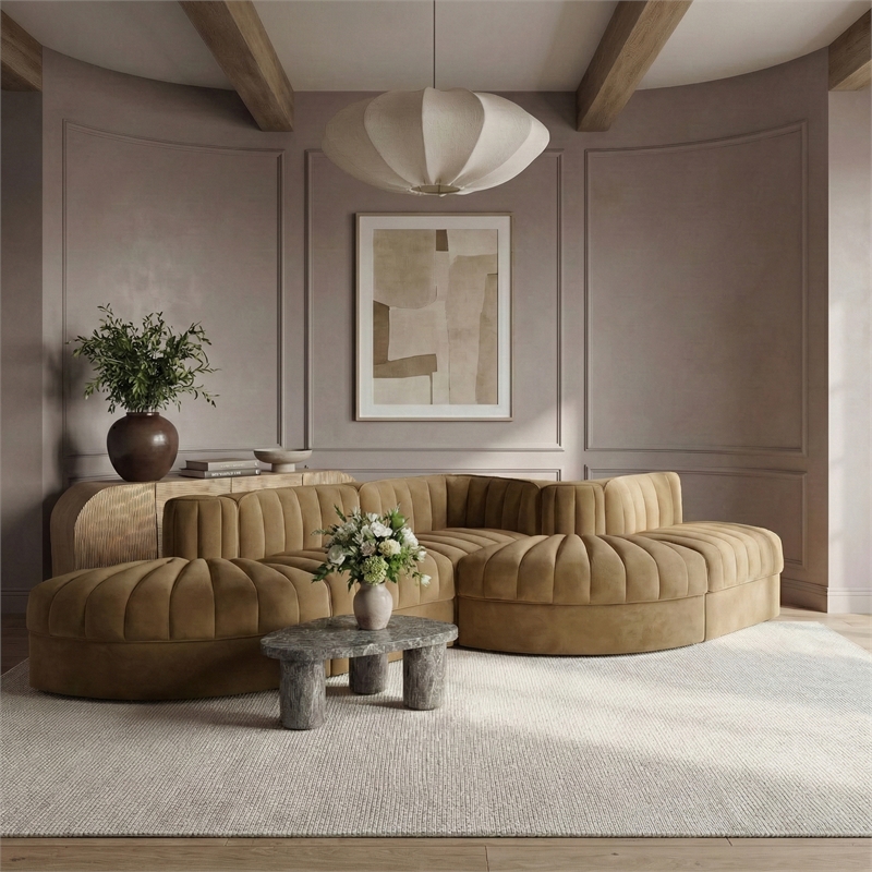 Meridian Furniture Rummi Saddle Velvet Performance Fabric 5pc. Modular Sectional
