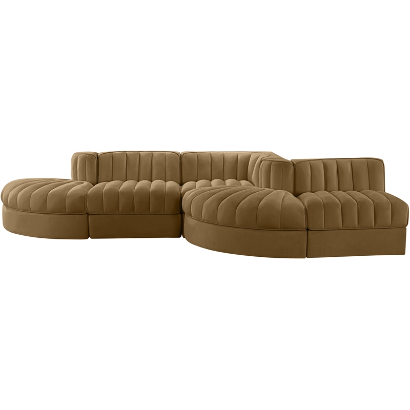 Meridian Furniture Rummi Saddle Velvet Performance Fabric 5pc. Modular Sectional