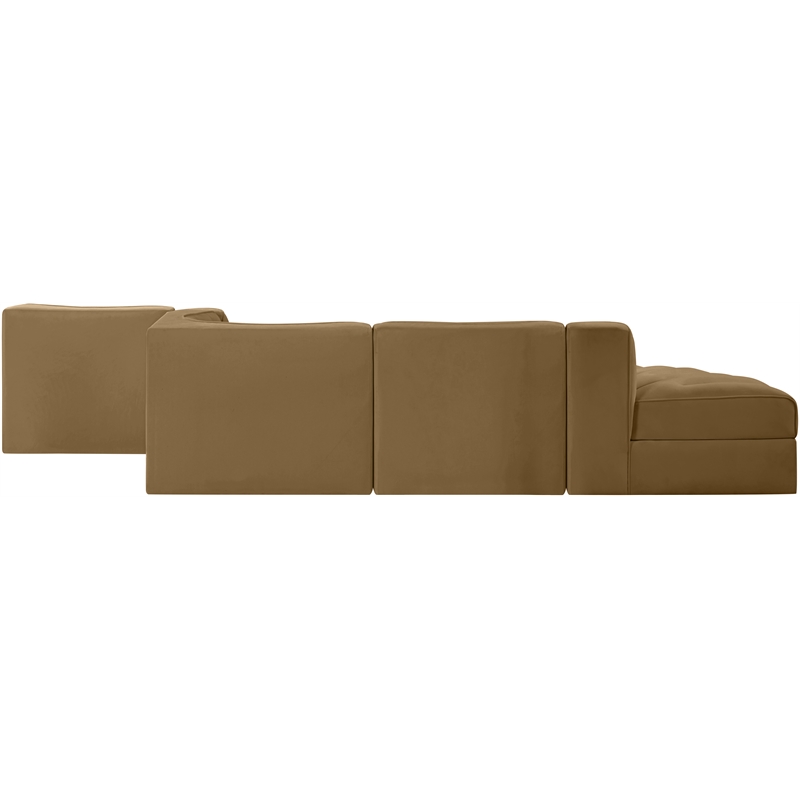 Meridian Furniture Rummi Saddle Velvet Performance Fabric 5pc. Modular Sectional