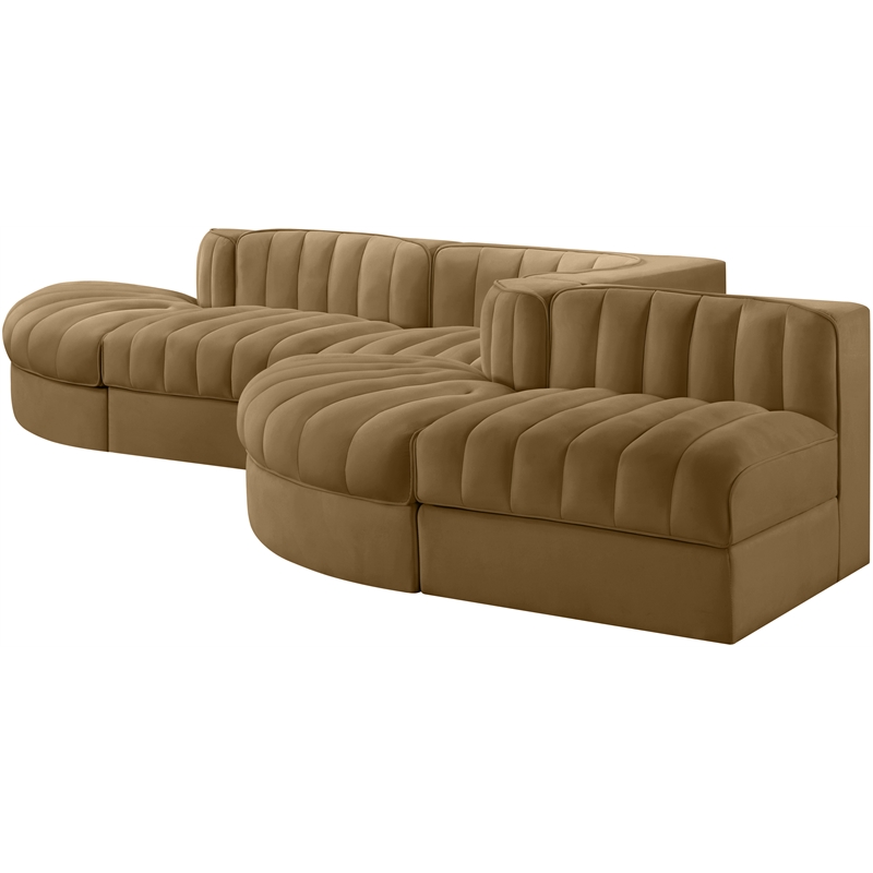 Meridian Furniture Rummi Saddle Velvet Performance Fabric 5pc. Modular Sectional