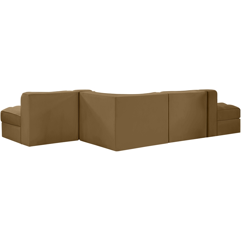 Meridian Furniture Rummi Saddle Velvet Performance Fabric 5pc. Modular Sectional