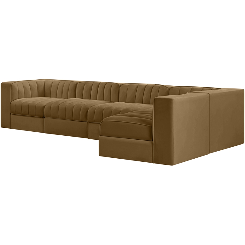 Meridian Furniture Rummi Saddle Velvet Performance Fabric 5pc. Modular Sectional