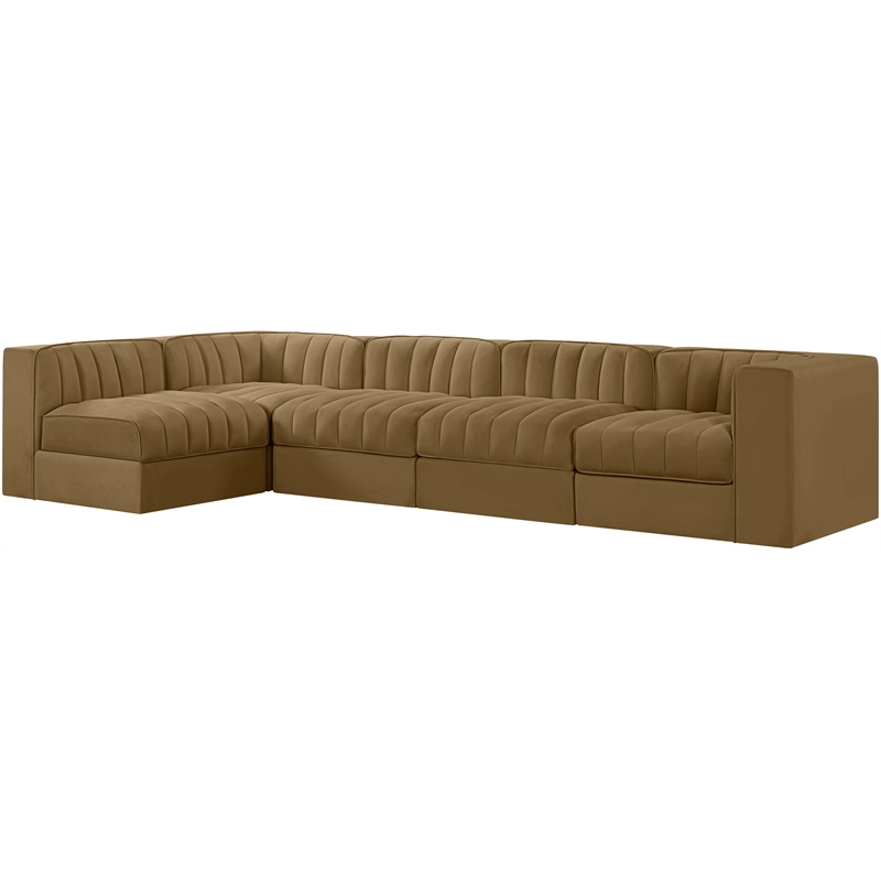 Meridian Furniture Rummi Saddle Velvet Performance Fabric 5pc. Modular Sectional