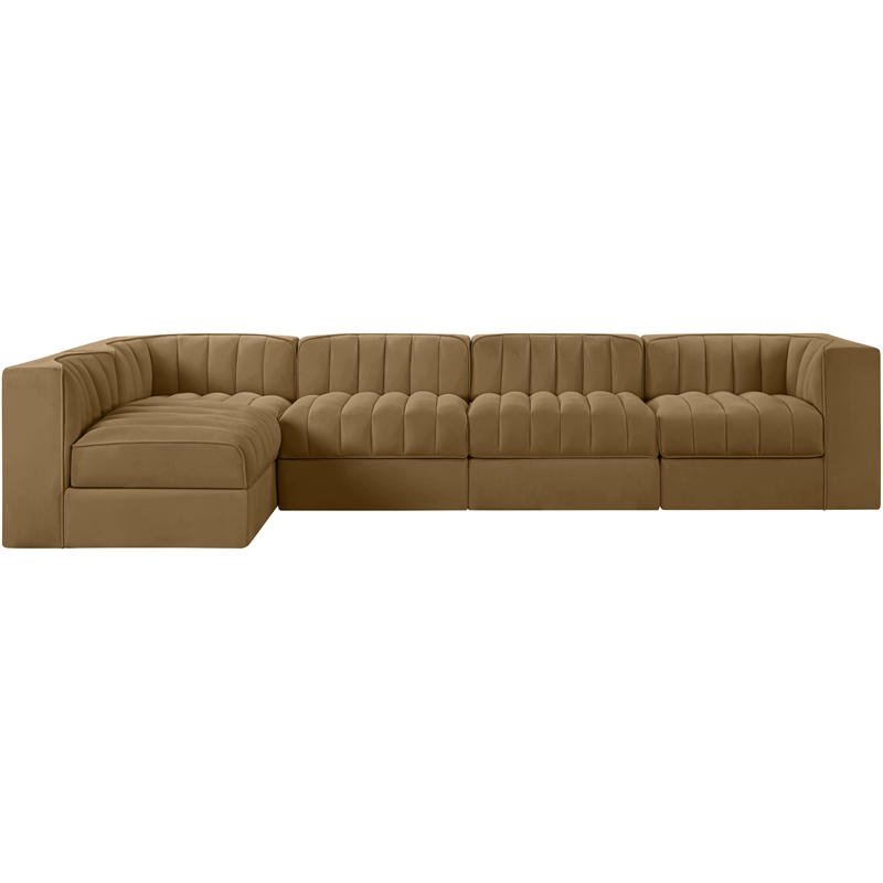 Meridian Furniture Rummi Saddle Velvet Performance Fabric 5pc. Modular Sectional