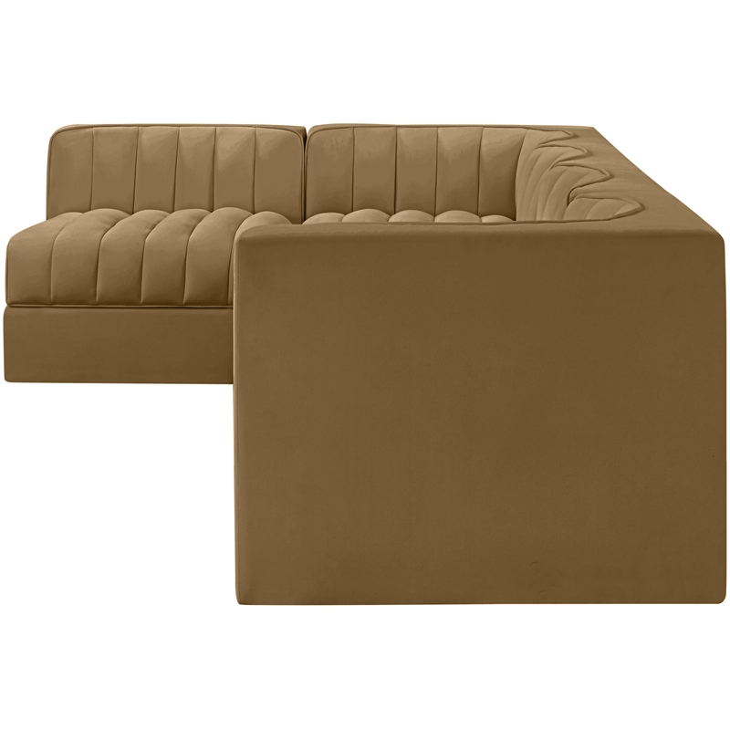 Meridian Furniture Rummi Saddle Velvet Performance Fabric 5pc. Modular Sectional