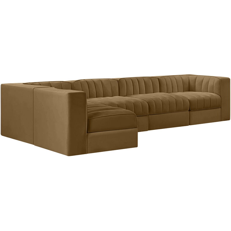 Meridian Furniture Rummi Saddle Velvet Performance Fabric 5pc. Modular Sectional
