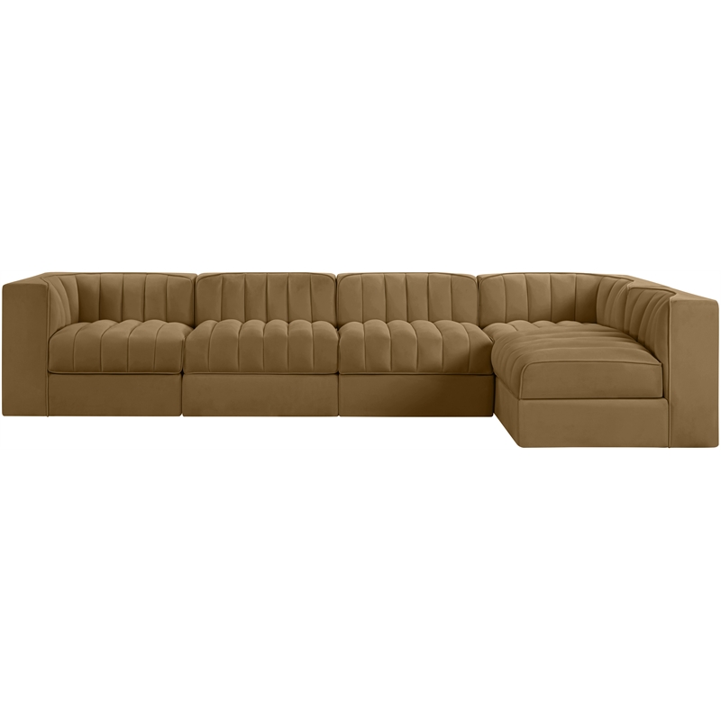 Meridian Furniture Rummi Saddle Velvet Performance Fabric 5pc. Modular Sectional