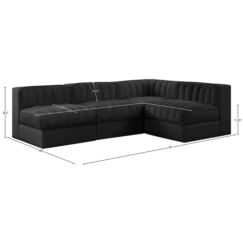 Meridian Furniture Rummi Black Velvet Performance Fabric 4pc. Modular Sectional
