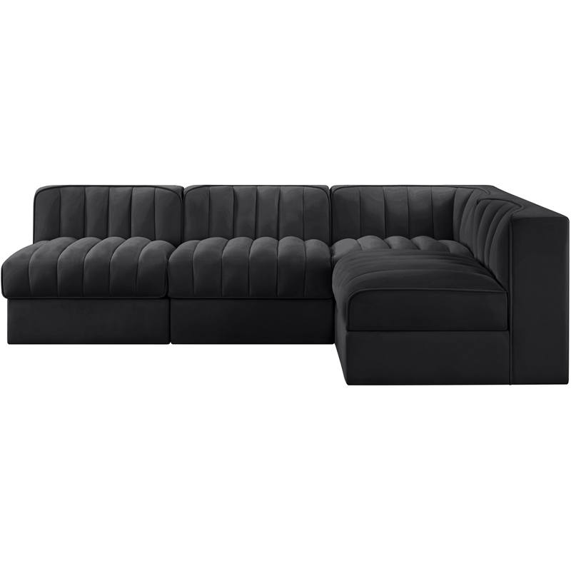 Meridian Furniture Rummi Black Velvet Performance Fabric 4pc. Modular Sectional