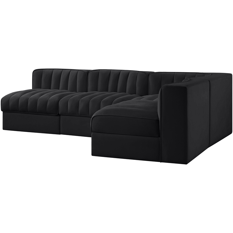 Meridian Furniture Rummi Black Velvet Performance Fabric 4pc. Modular Sectional