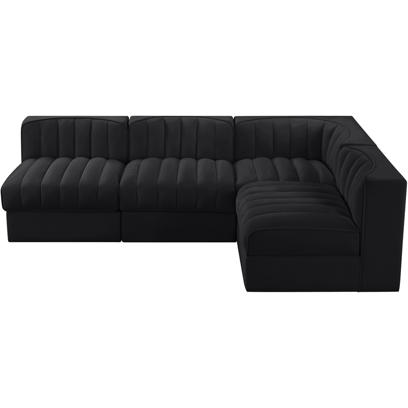 Meridian Furniture Rummi Black Velvet Performance Fabric 4pc. Modular Sectional