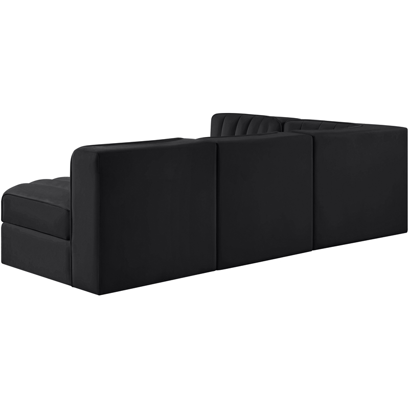 Meridian Furniture Rummi Black Velvet Performance Fabric 4pc. Modular Sectional
