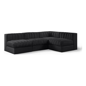Meridian Furniture Rummi Black Velvet Performance Fabric 4pc. Modular Sectional