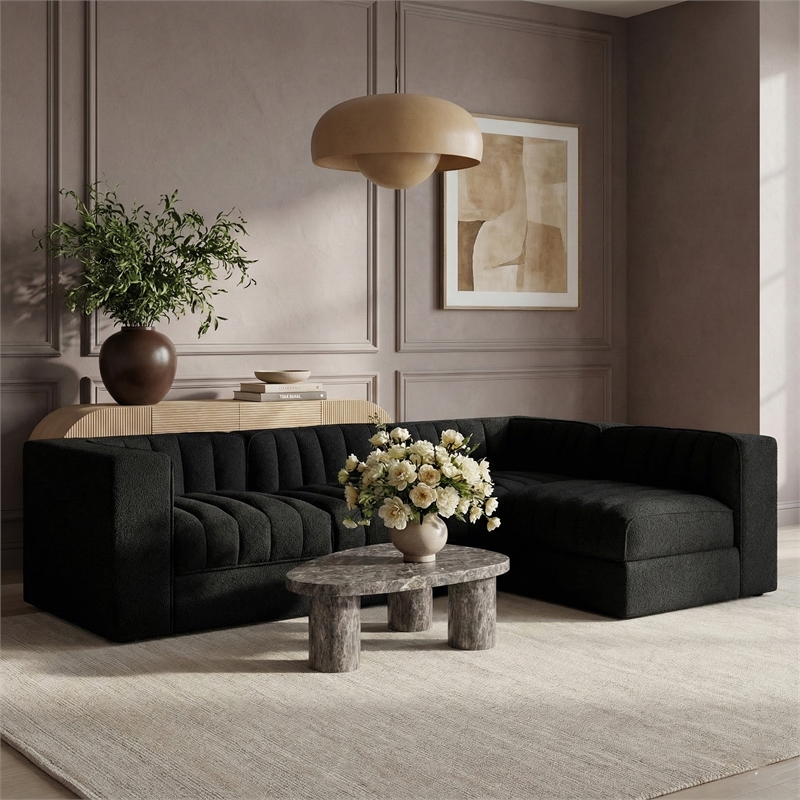 Meridian Furniture Rummi Black Velvet Performance Fabric 4pc. Modular Sectional