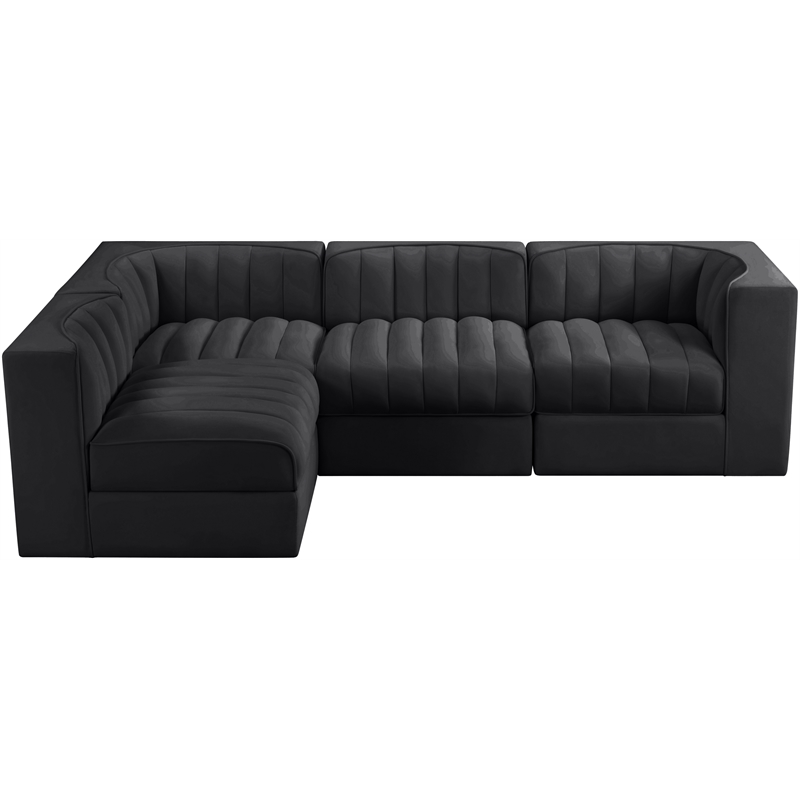 Meridian Furniture Rummi Black Velvet Performance Fabric 4pc. Modular Sectional